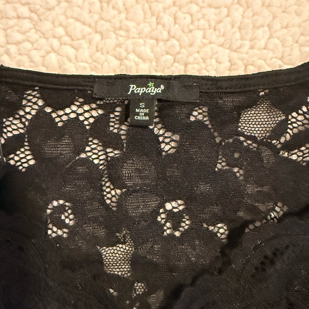 Papaya Black Lace Ruffled Crop Blouse- SMALL - Picture 3 of 3